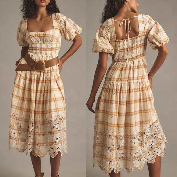 Anthropologie Dresses & Skirts - Anthropologie Puff-Sleeve Eyelet Midi Dress